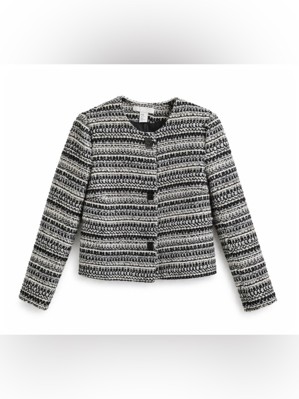 H&M Black and White Textured Tweed Jacket -Size 6